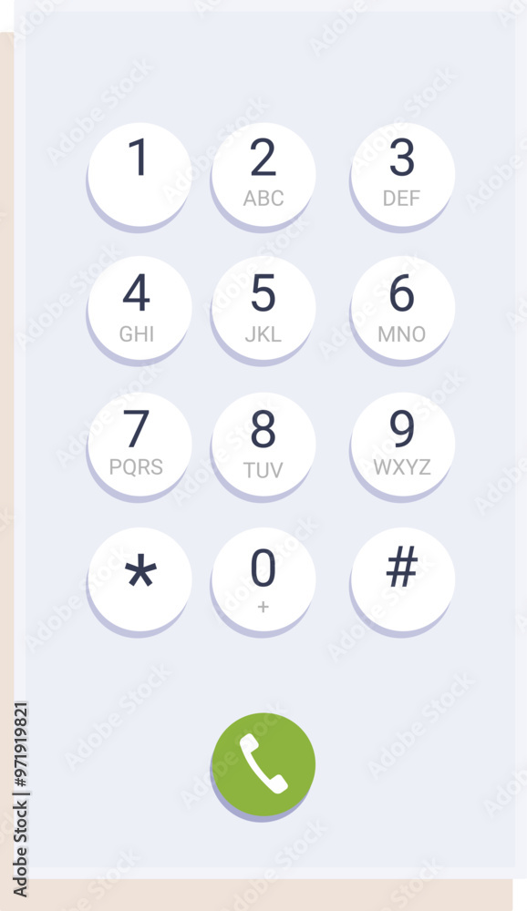 Poster mobile phone keyboard showing numbers and call button for communication