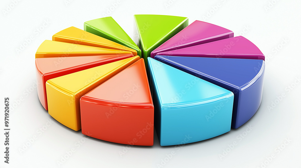 Poster a pie chart with colorful segments, representing business analytics, isolated on a white background