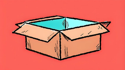 A minimalist illustration of an open cardboard box.