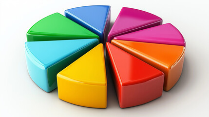 Obraz premium A pie chart with colorful segments, representing business analytics, isolated on a white background