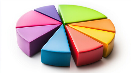 Fototapeta premium A pie chart with colorful segments, representing business analytics, isolated on a white background
