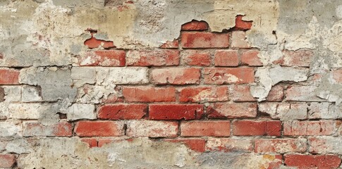 Weathered Brick Wall with Peeling Mortar