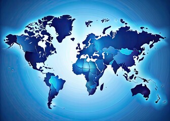 Fototapeta premium Vibrant and detailed vector illustration of the world map in shades of blue, depicting countries, oceans, and continents in a stylized and modern design.