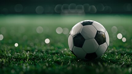 A soccer ball is sitting on the grass. The image has a mood of calmness and relaxation