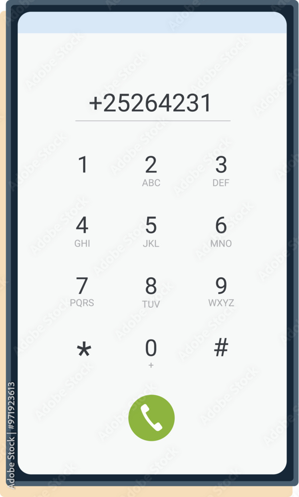 Poster modern smartphone displaying phone call interface with number and keypad, concept of mobile communic