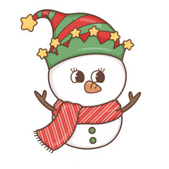 Christmas Cute Snowman costume in trendy groovy hippie style.Merry Xmas 70s illustration Happy Winter holidays.