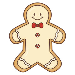 Christmas Gingerbread Cookies in trendy groovy hippie style.Merry Xmas 70s illustration Happy Winter holidays.