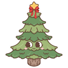 Christmas tree in trendy groovy hippie style.Merry Xmas 70s illustration Happy Winter holidays.