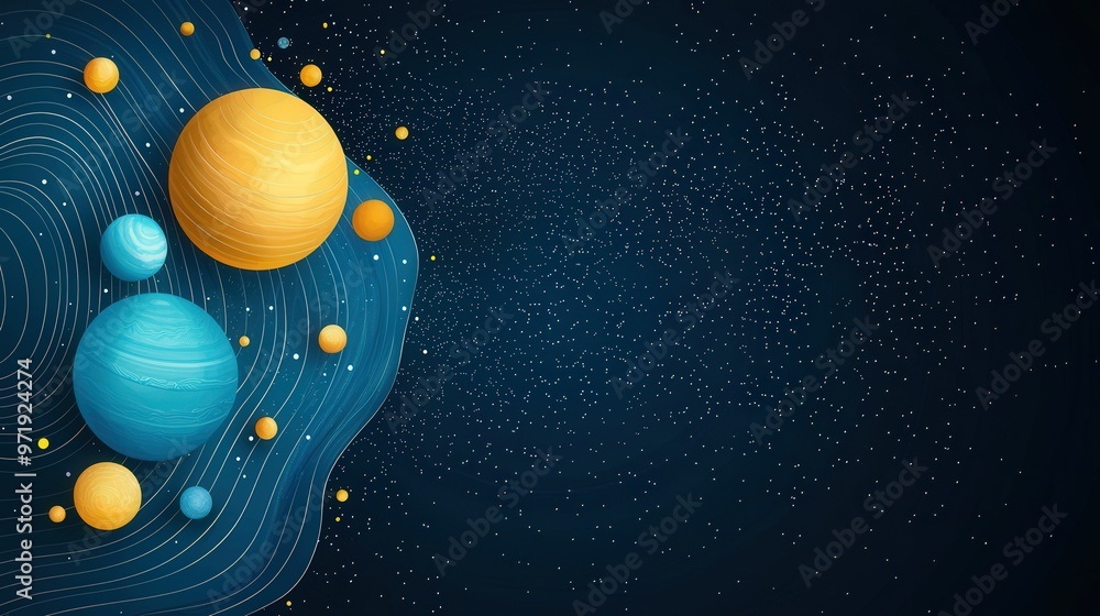 Poster flat design of the solar system with each planet labeled