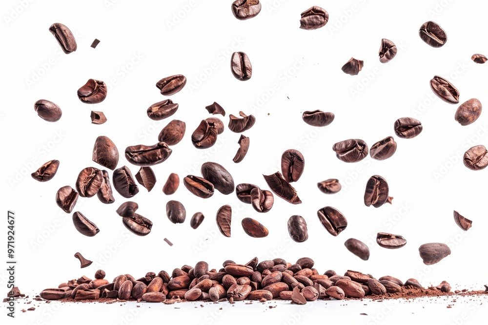 Wall mural coffee beans on a white background