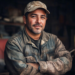 Fototapeta premium Proud Electrician Stands Ready to Repair Vehicles, Appliances.