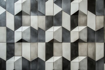 Geometric Wall Pattern with Black, White, and Gray Tiles