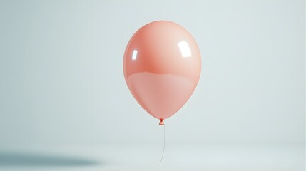 Single Pink Balloon Floating in White Studio Background.