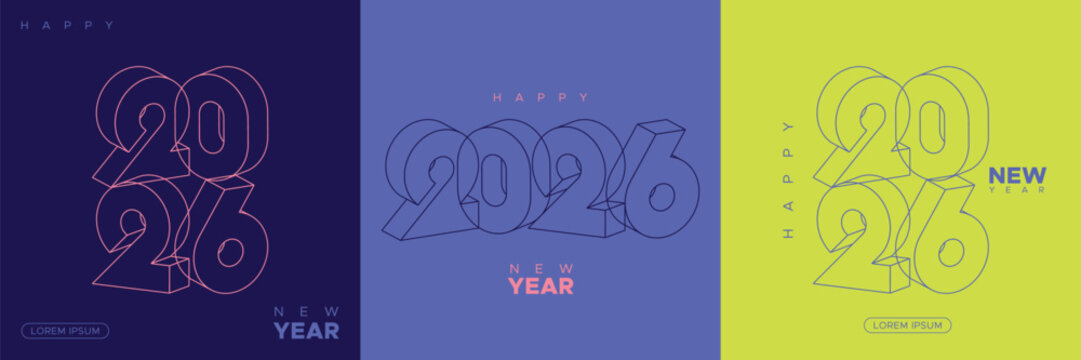 Typography 2026 new year line for symbol and sign. 2026 new year celebration square template with modern color and style