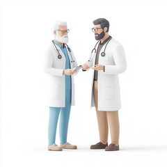Senior doctor performing a checkup, healthcare professional, 3D illustration, muted tones, isolated on white background