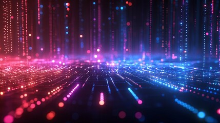 Obraz premium Abstract Digital Grid with Glowing Pink and Blue Lines and Dots