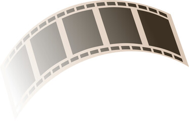 35mm film strip is arching across a white background, fading to white on the left side