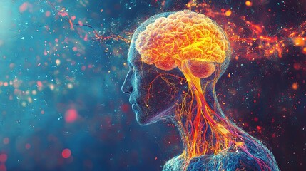 Obraz premium A Detailed Anatomical Visualization of a Human Brain and Spinal Cord