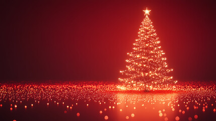 Festive atmosphere with a glowing red Christmas tree