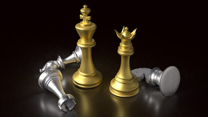 The chess on black background  for Business concept 3d rendering.