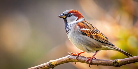 Fototapeta premium Sparrow perched on a tree branch in the wild, sparrow, animal, wildlife, branch, tree, small, feather, birds, nature, outdoors, park