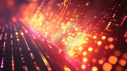 Abstract Digital Grid with Orange and Red Lights