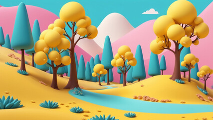Cloudy Skies and Fluffy Trees: A Surreal Landscape