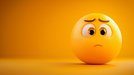 Fototapeta premium Yellow sad face emoji with an expressive look against a vibrant yellow background.