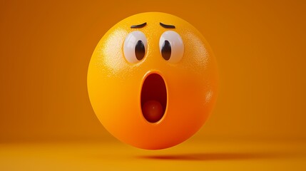Fototapeta premium A surprised orange emoji against a bright yellow background.