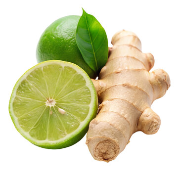 Ginger and lime Isolated on transparent background.