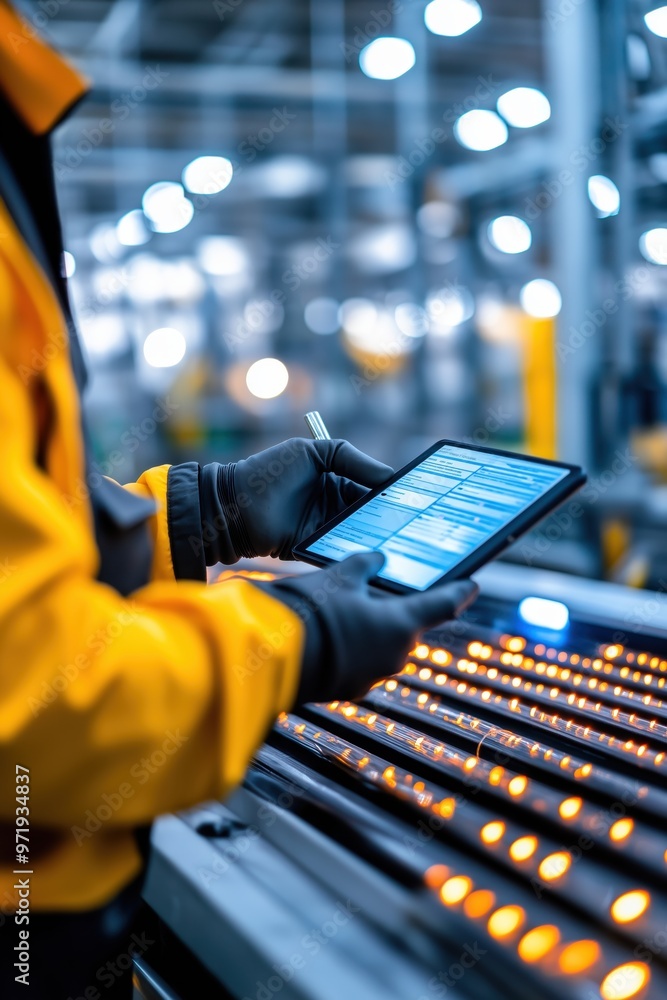 Poster businessman using digital tablet for data analysis and communication in modern office environment