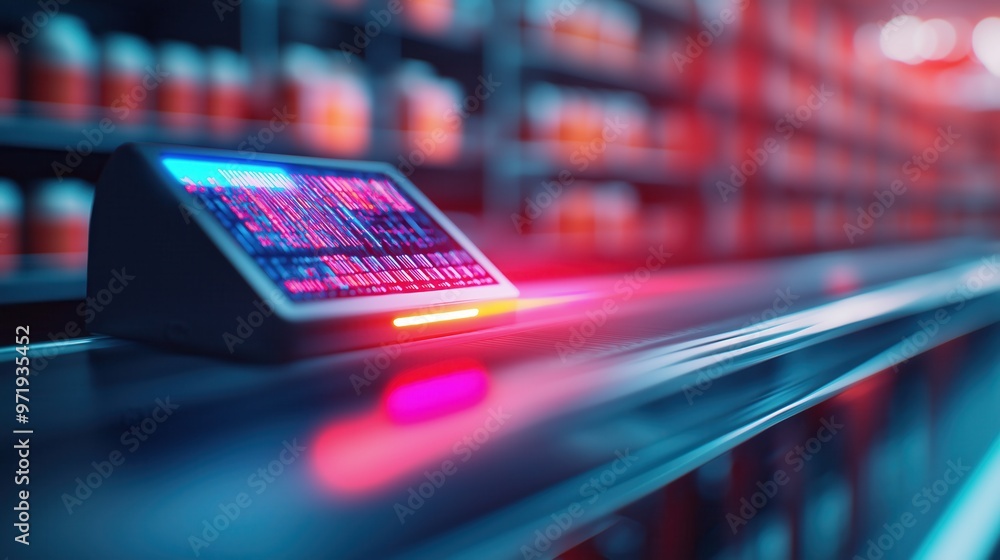 Poster futuristic digital dashboard with glowing neon lights and abstract data patterns