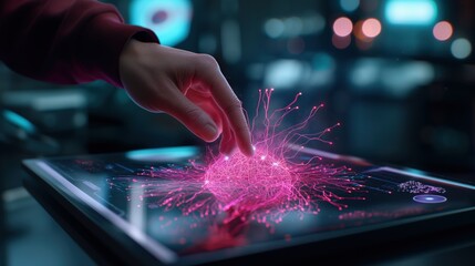 Futuristic Digital Explosion of Colorful Sparks and Glowing Lights on Tablet Screen