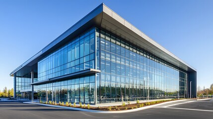 Obraz premium Modern Glass Office Building with Parking Lot