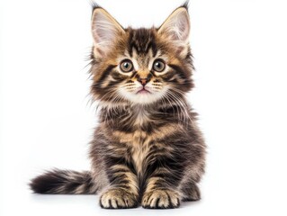 Obraz premium Maine Coon kitten with fluffy ears on white background, isolate,