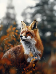 Red Fox, Vulpes vulpes, Close Up in the Forest Wilderness