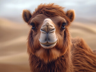 Obraz premium Bactrian Camel, Camelus bactrianus, close up with natural light in a desert landscape