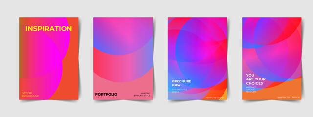 Collection of 70s color gradient poster background vector. Set of retro wall decoration, groovy, trippy, geometric shape. Vintage hippie wall art for interior, poster, banner, cover, card, flyer