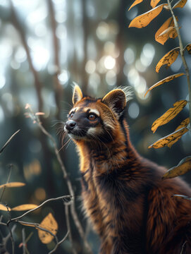 Close up portrait of an Asian palm civet, Paradoxurus hermaphroditus, in tropical forest
