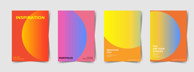 Collection of 70s color gradient poster background vector. Set of retro wall decoration, groovy, trippy, geometric shape. Vintage hippie wall art for interior, poster, banner, cover, card, flyer