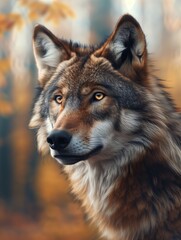 Fototapeta premium Gray Wolf, Majestic Canine, Forest Animal in Nature