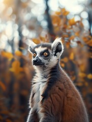 Ring Tailed Lemur, Lemur catta, Madagascan Lemur Close Up Portrait in Forest