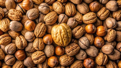 Close up of a shelled nut surrounded by whole nuts in a pile, nuts, close up, food, snack, healthy, organic, shell, pile, group