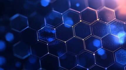 Fototapeta premium Abstract blue hexagonal patterns creating a futuristic digital background.