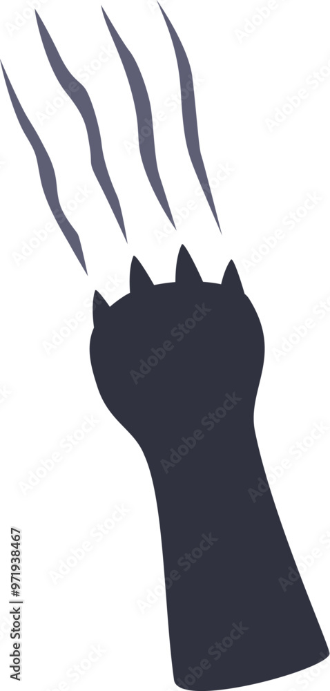 Poster silhouette of a cat paw with claws extended making a scratching movement