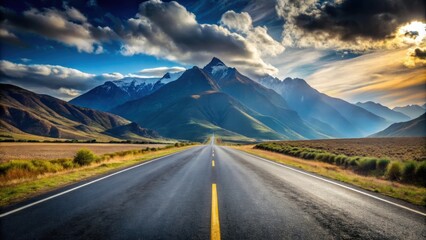 Asphalt road leading into the mountains, road, asphalt, yellow strip, dividing line, distance, mountain landscape