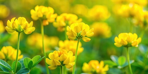 Fototapeta premium Close up of beautiful yellow low hop trefoil flowers , yellow, low hop trefoil, flowers, close up, vibrant, nature, plant
