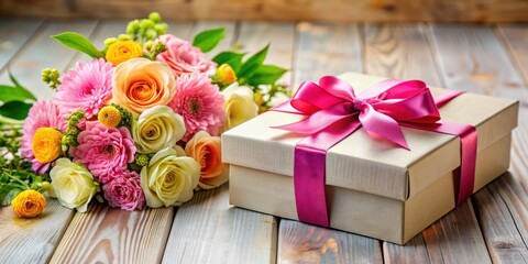 Obraz premium Gift box with beautiful flowers perfect for special occasions, gift, box, flowers, bouquet, celebration, present