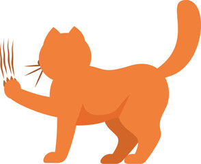Side view of a ginger cat scratching with its claws extended, demonstrating feline behavior