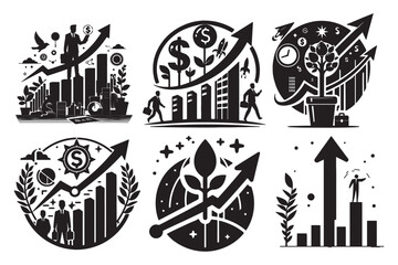 Business growth chart  silhouette vector illustrations
